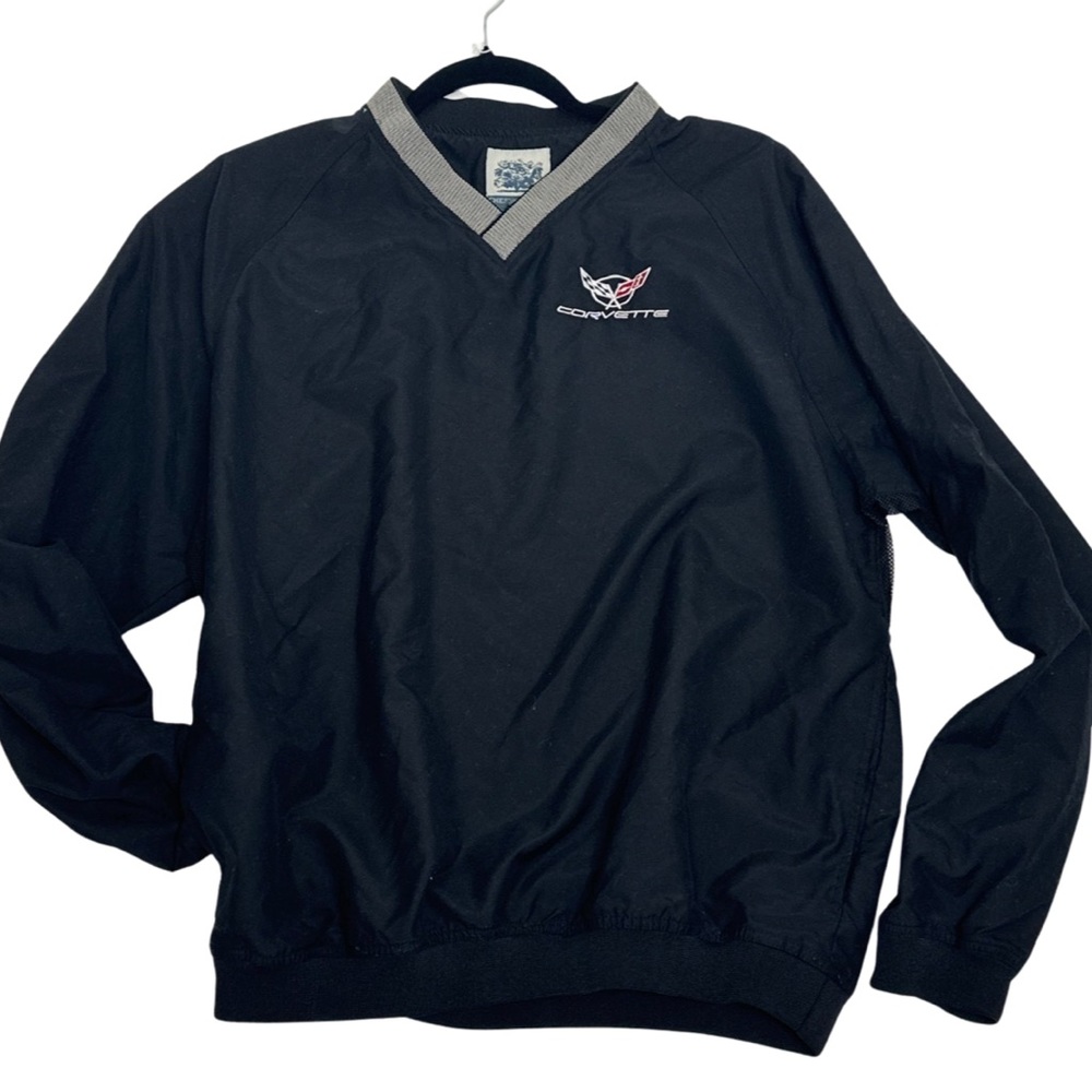 Classy Corvette Brushed Polyester Black Bomber Pullover Windbreaker M 24” p2p